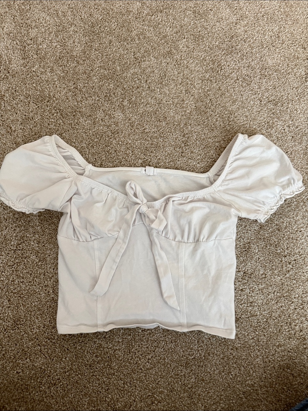 White Puff-Sleeve Tie-Front Cropped Top